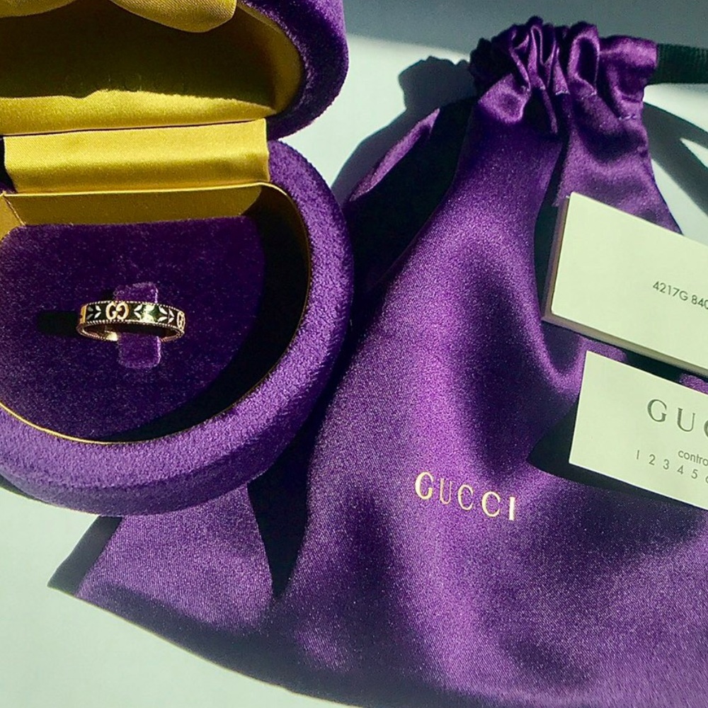 NWT GUCCI 18K Yellow Gold and White Enamel Icon Blooms Ring size 8 - Picture 7 of 13